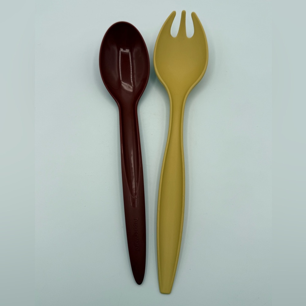 Vintage Tupperware Salad Serving Set – Spoon & Fork – Retro 70s Harvest Colors